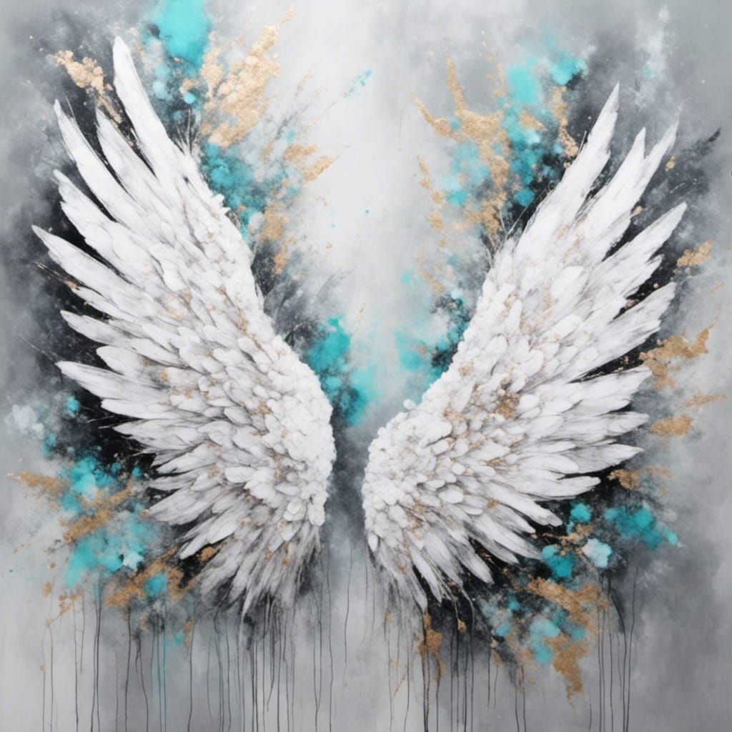 White Angel Wings in Mixed Media Style