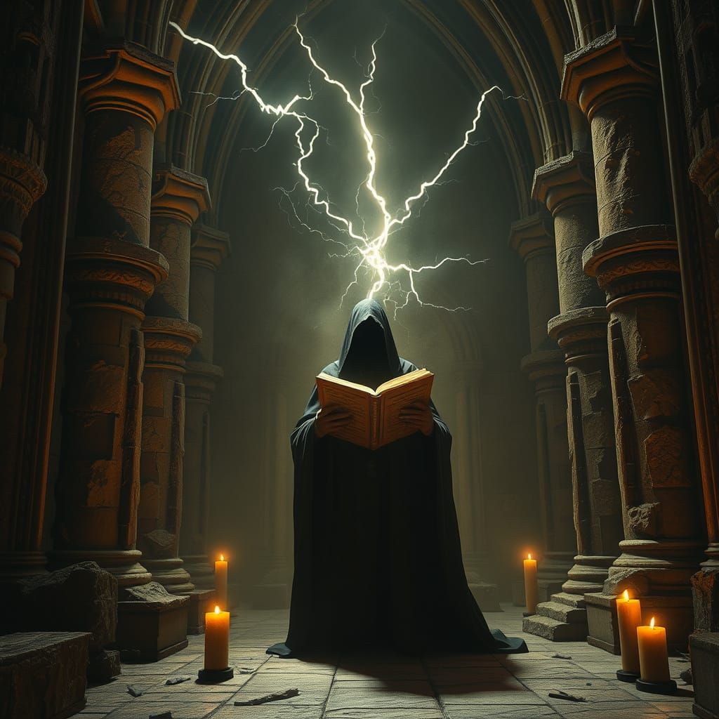 Arcane Ritual in Gothic Cathedral, Dark Mystery