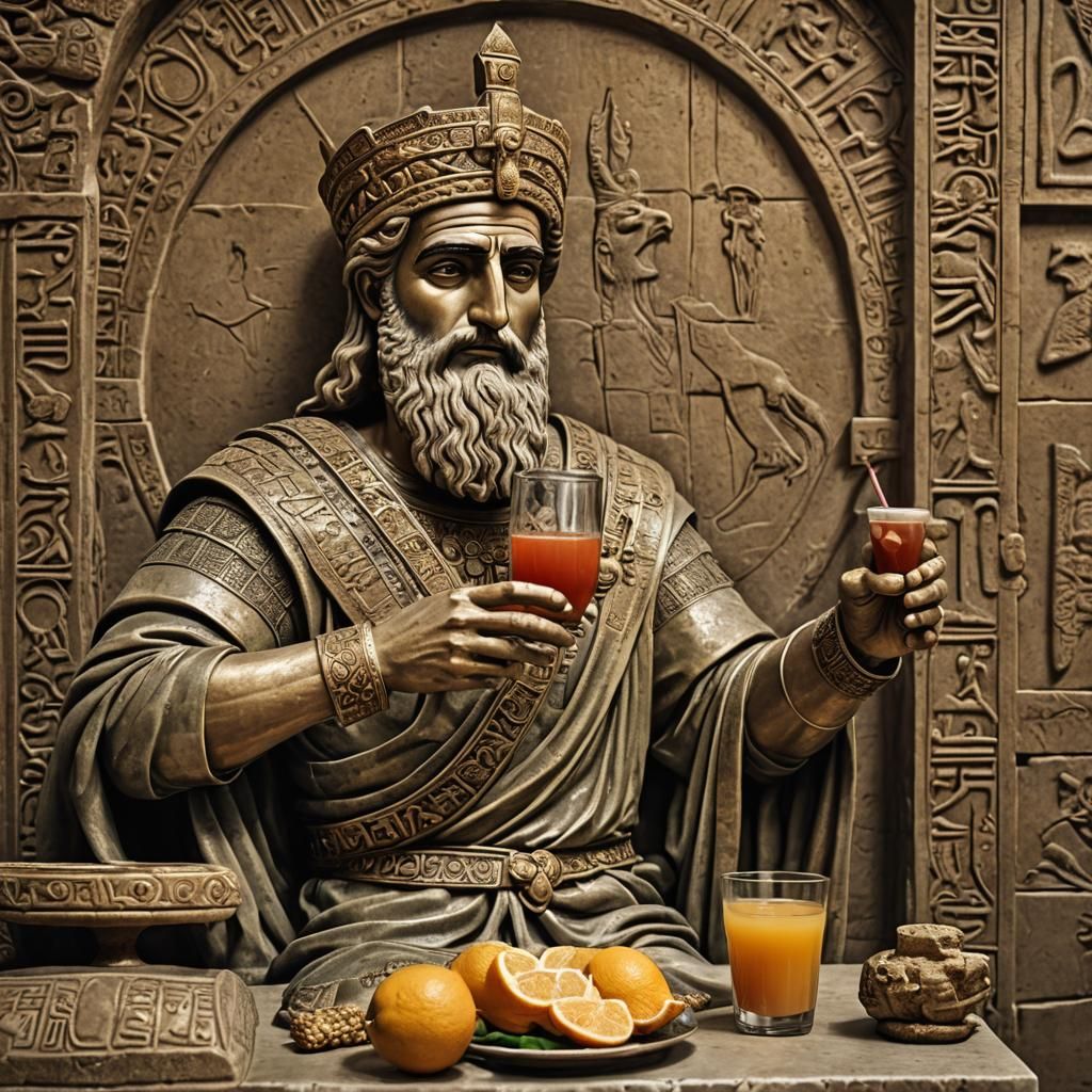 Cyrus the Great Drinks Sundis: Hyperrealistic 64MP Photo