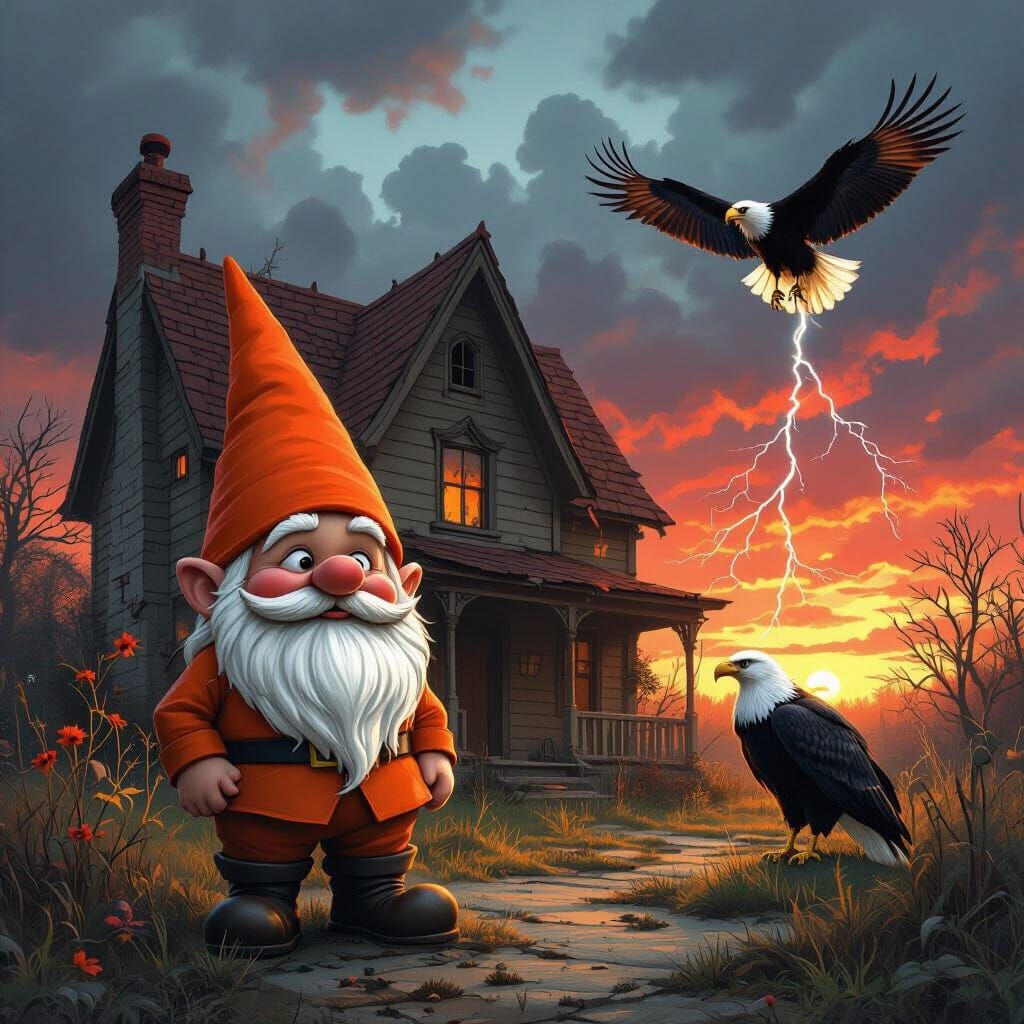 Menacing Gnome Guards Gingerbread House in Eerie Fairytale S...