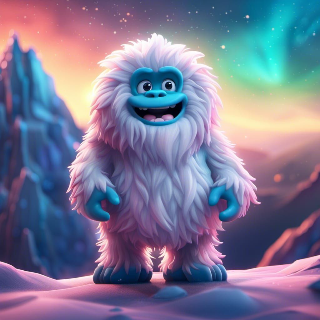Cute Yeti in Mountain Landscape as 3D Art