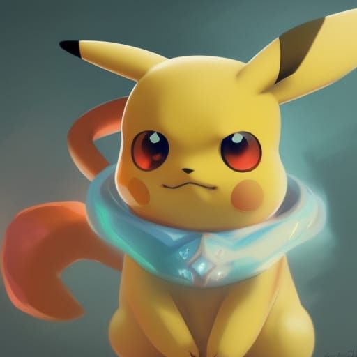 Detailed Pikachu Concept Art in Orange and Teal