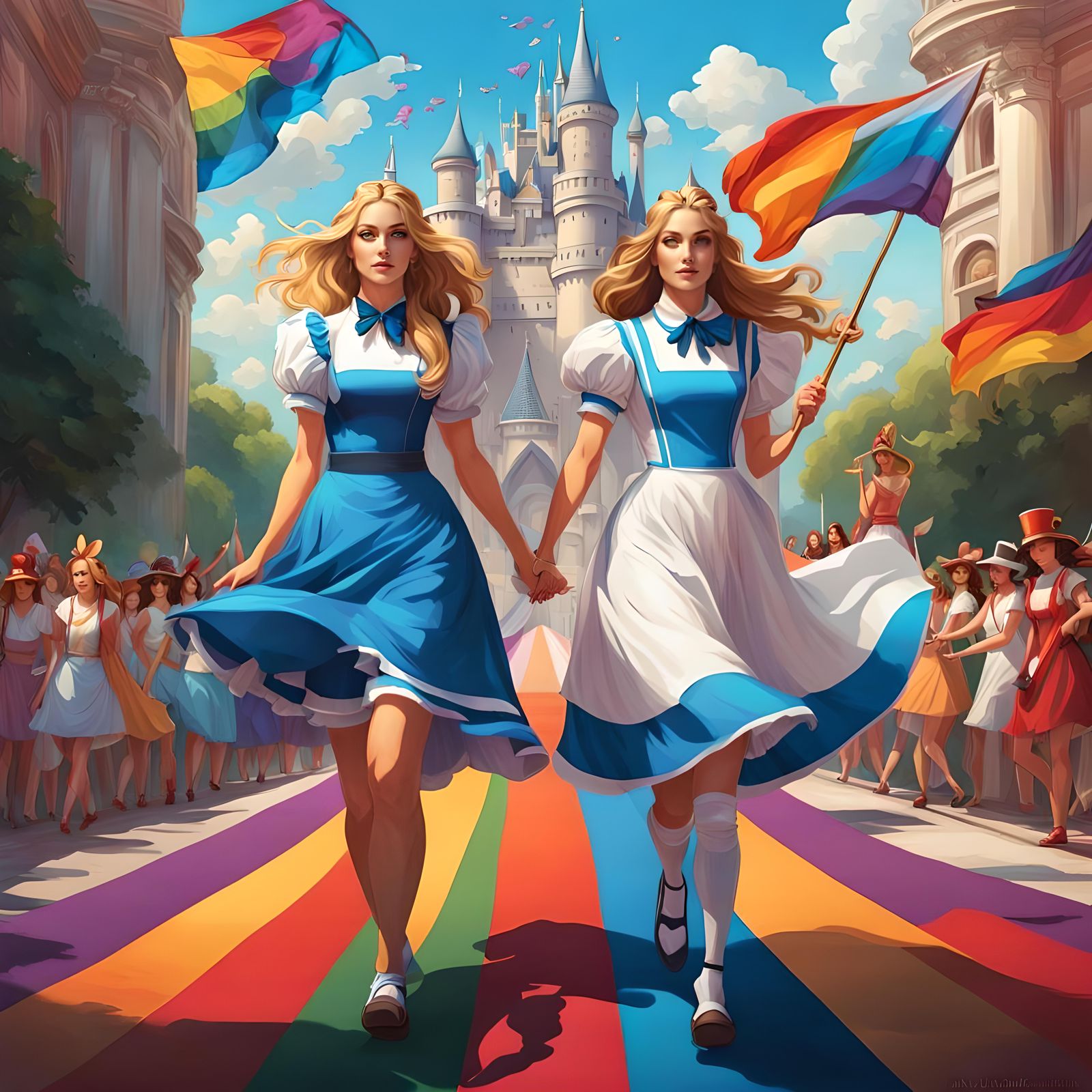Alice has "come out" of her castle closet and is walking the rainbow brick road with girlfriend Alison
