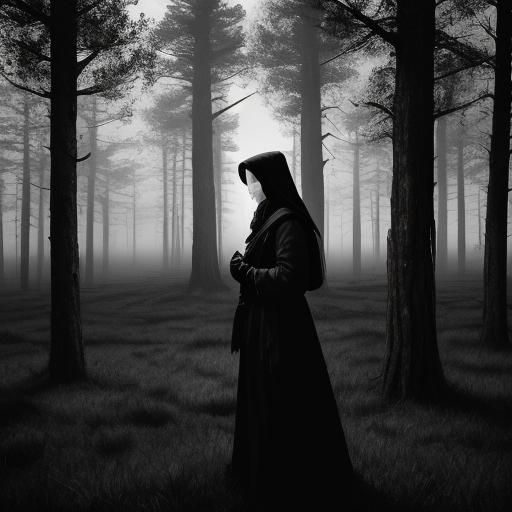 Determined Woman in Ominous Landscape Painting