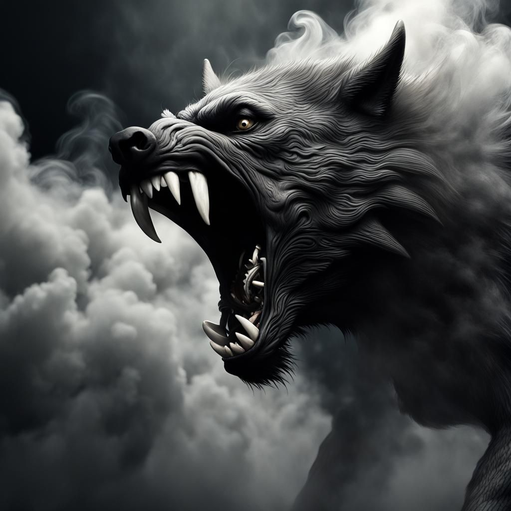 Obsidian Werewolf Snout Emerging from Darkness