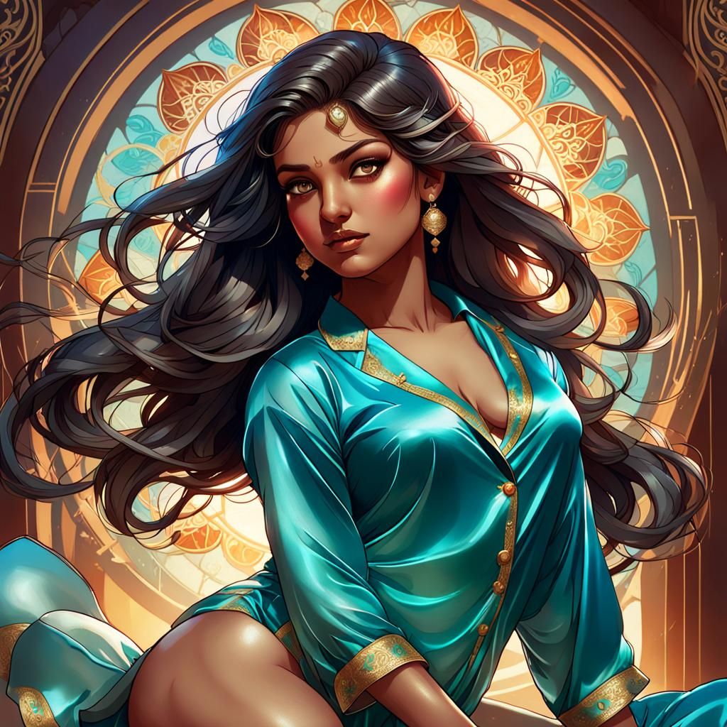 Curvy Indian Beauty in Fantasy Portrait, Detailed Render