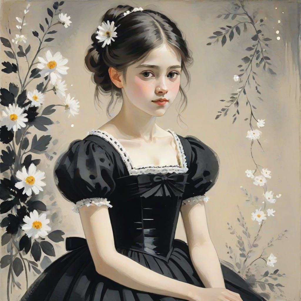 Elegant Girl in Stately Impressionist Portrait