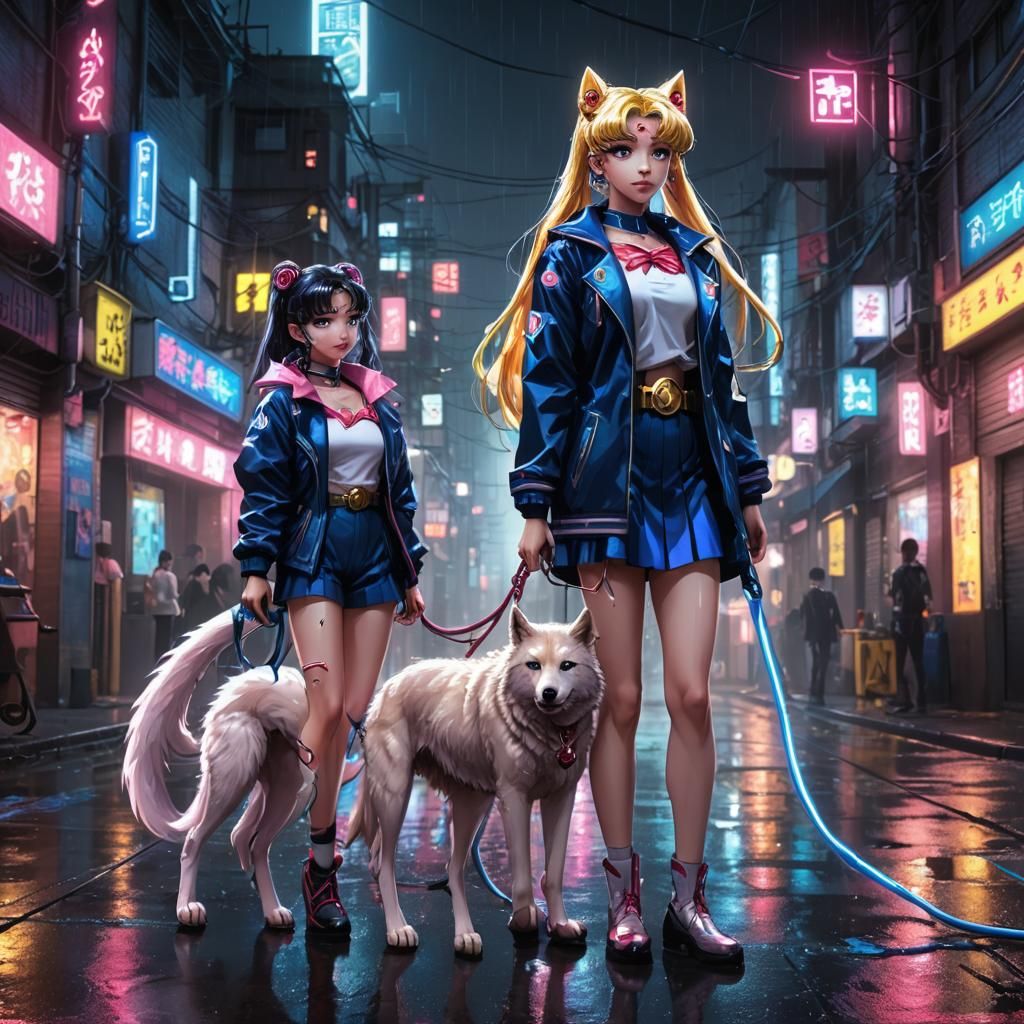 Sailor Moon in Cyberpunk Anime Style with Animoid
