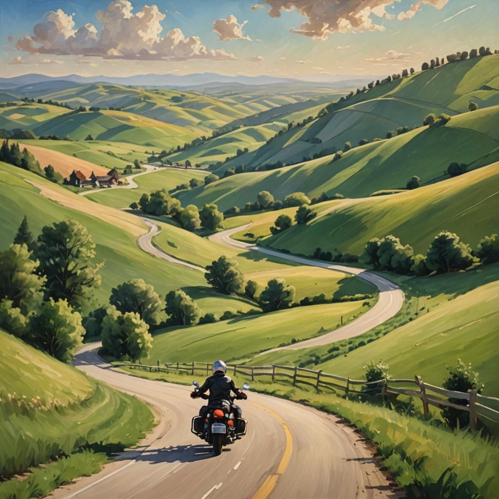 Peaceful Countryside Landscape in Oil Painting Style