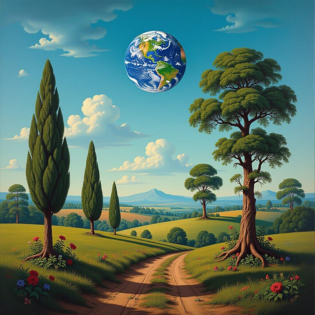 Old Masters Style Rural Landscape with Earth in Sky