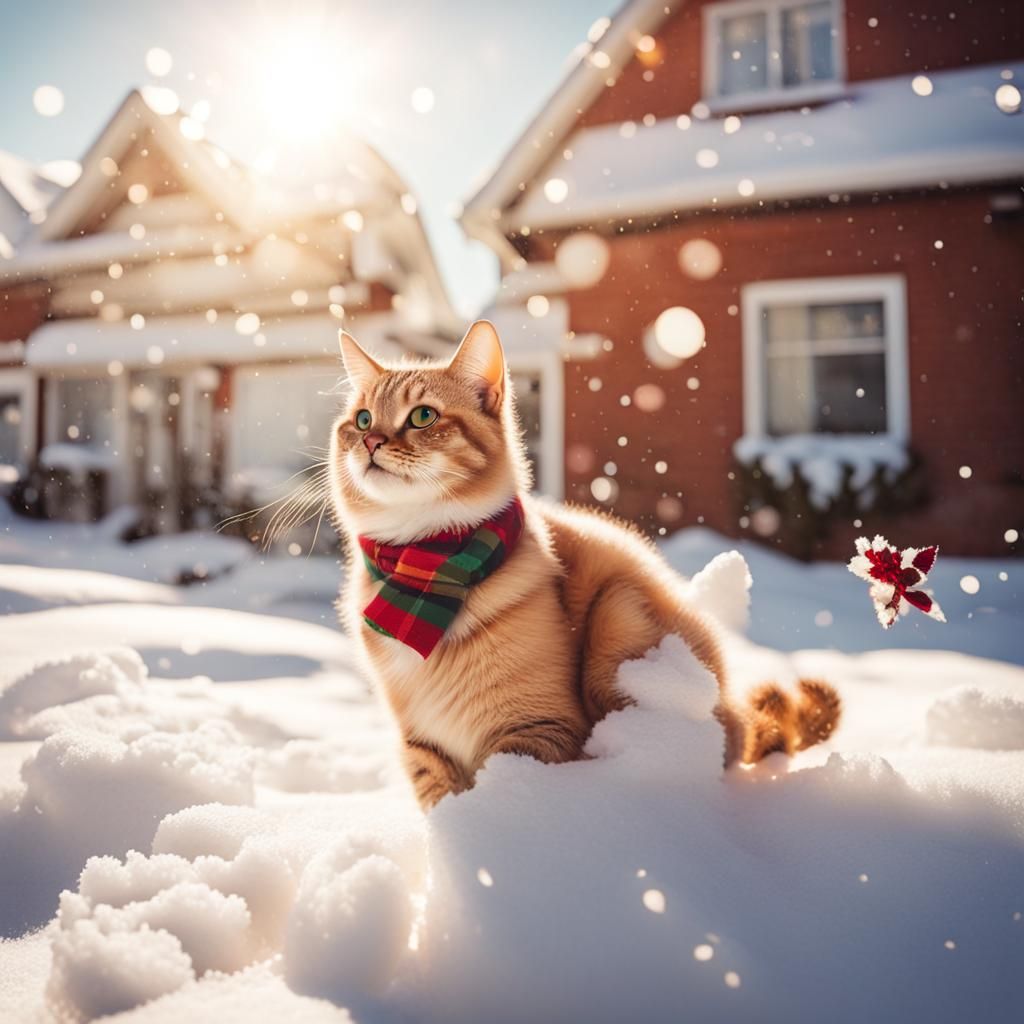Fashionable Flying Cat's Christmas in Holy Light
