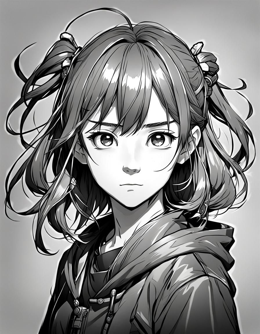 Classic Anime Manga Style Lineart Drawing