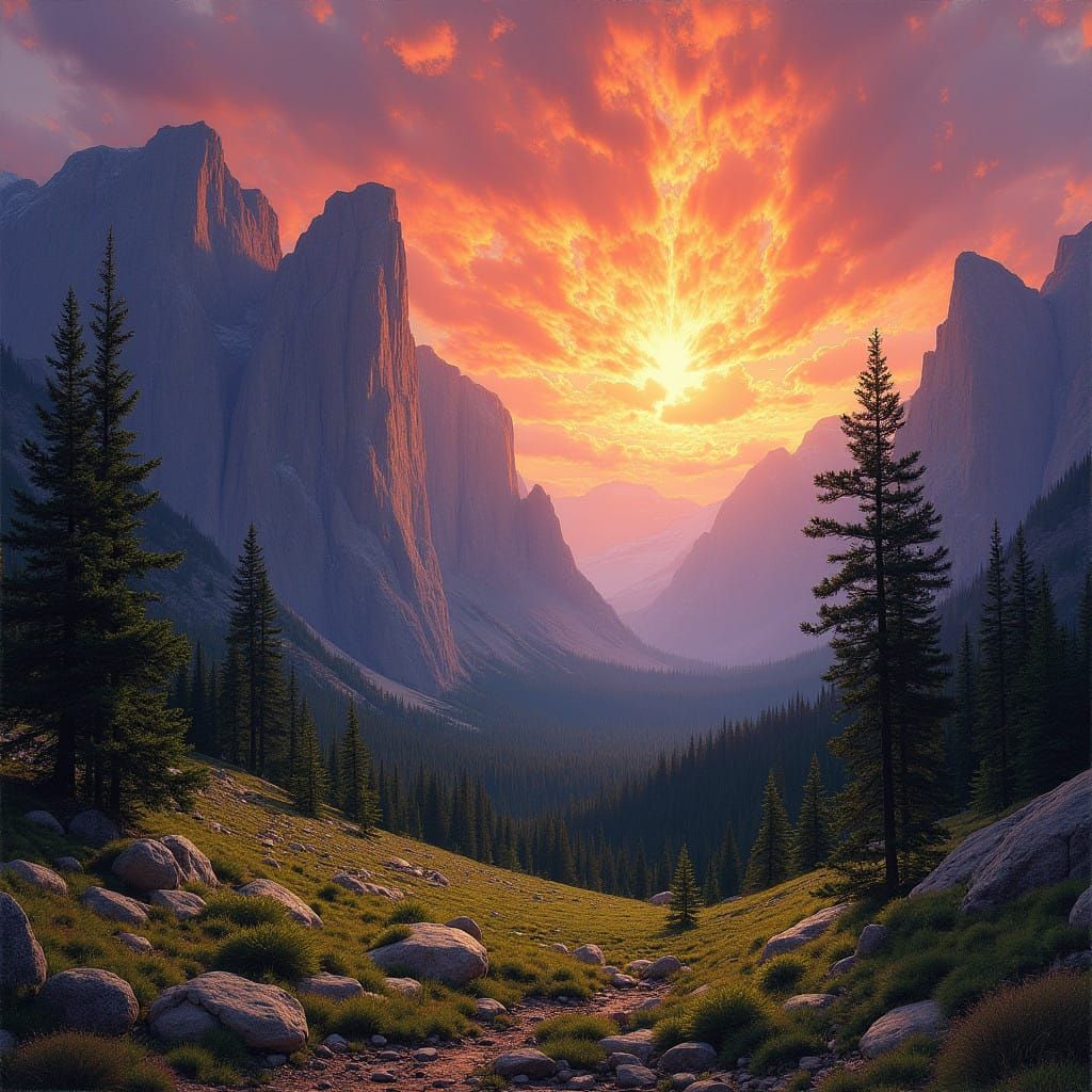 Ethereal Rocky Mountain Dawn, Masterful Oil Painting in Vibr...
