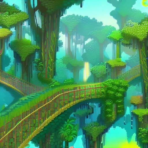 Tropical Forest Game Level in Astral Illustration Style