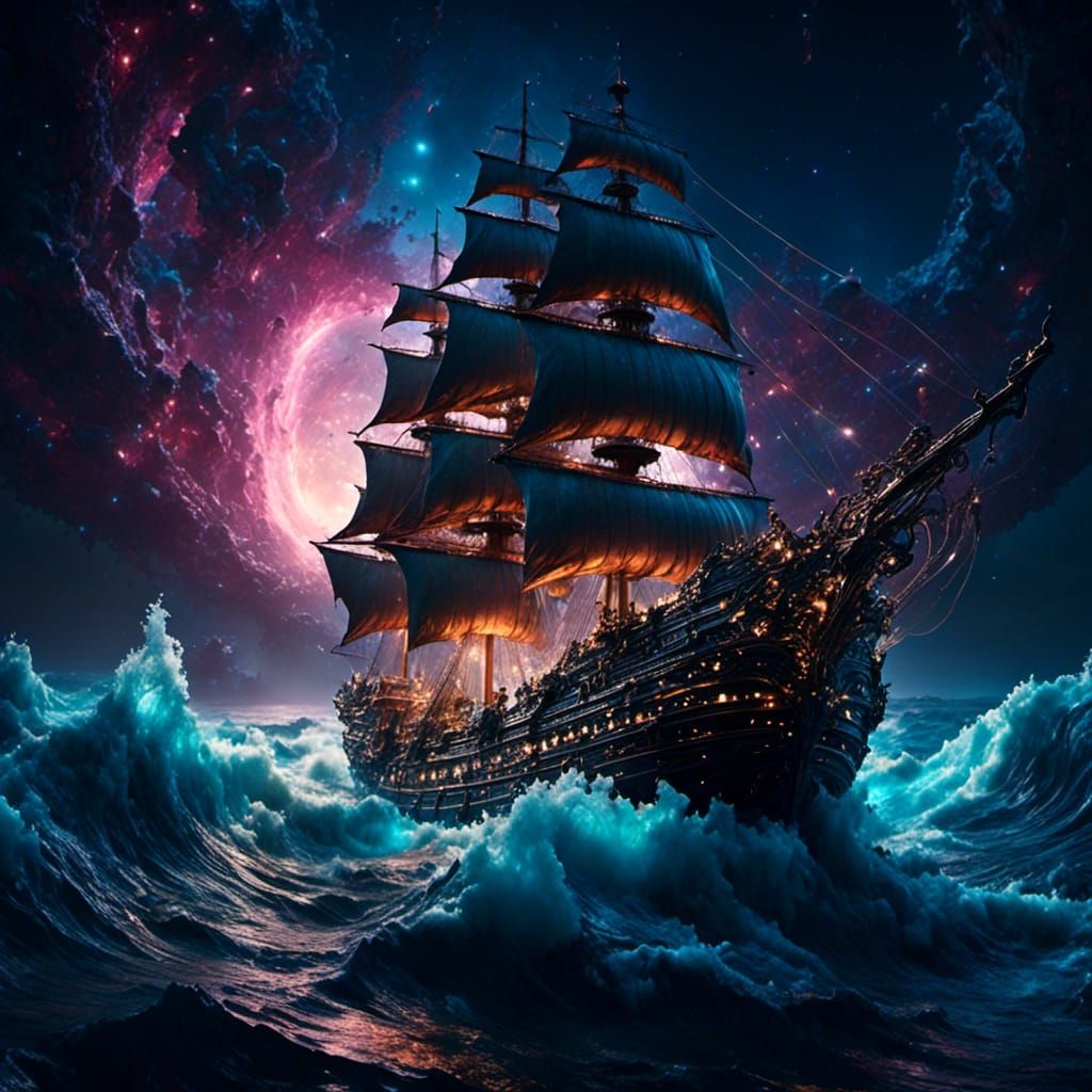 Hyperrealistic Ocean Cake with Ship Topper in 8K