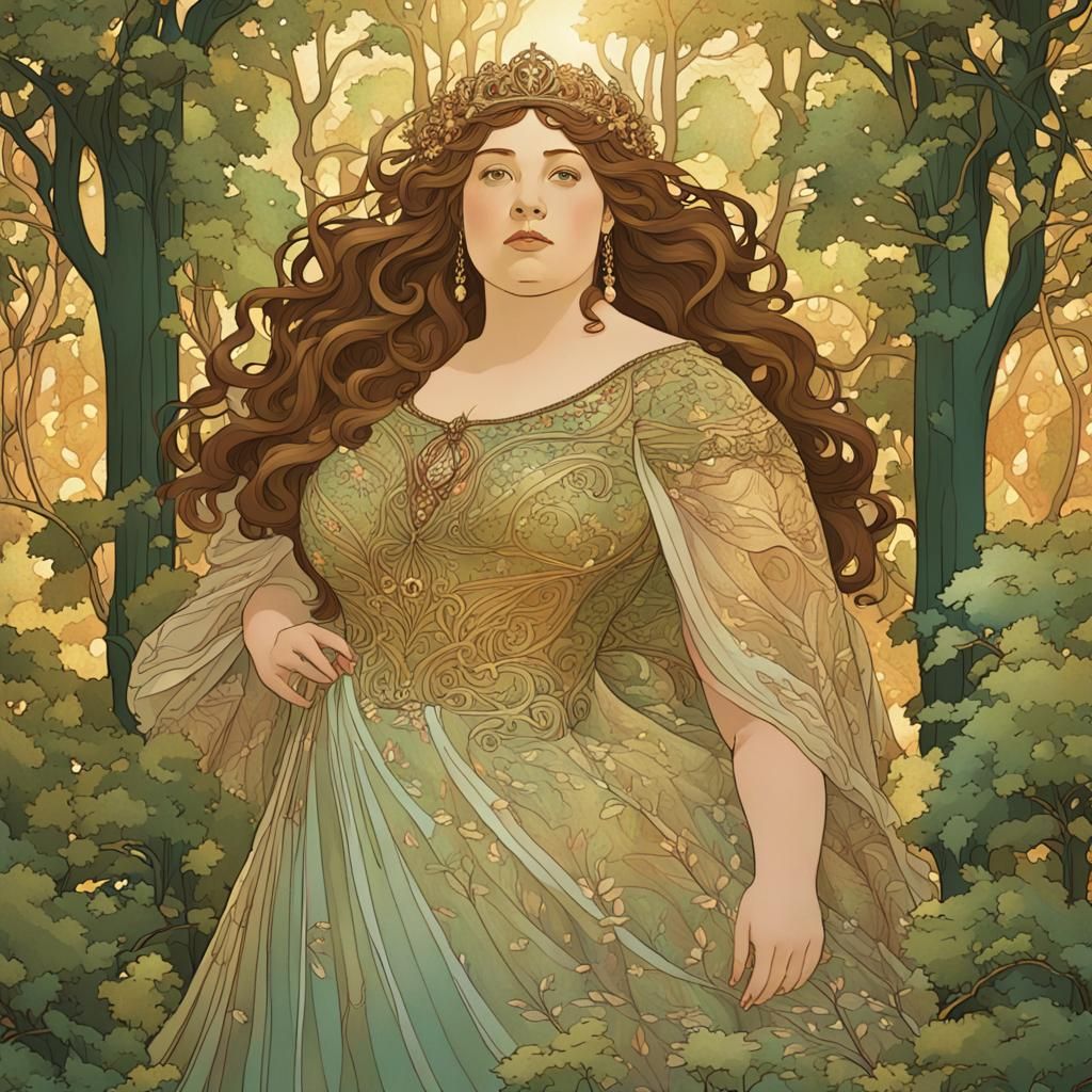 Art Nouveau Princess in Mystical Forest