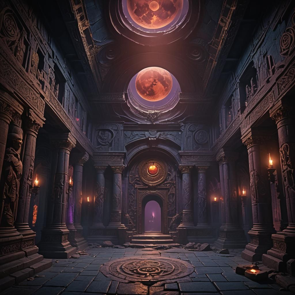Evil Underground Lair Bathed in Blood Moon Light
