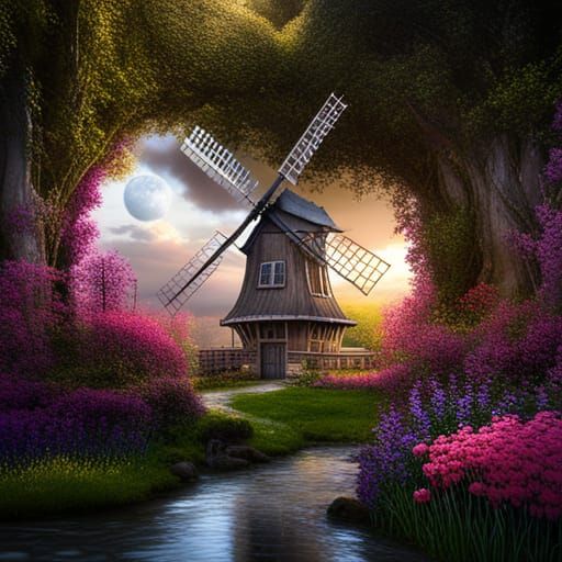 Floral Windmill: Fantastical Digital Art