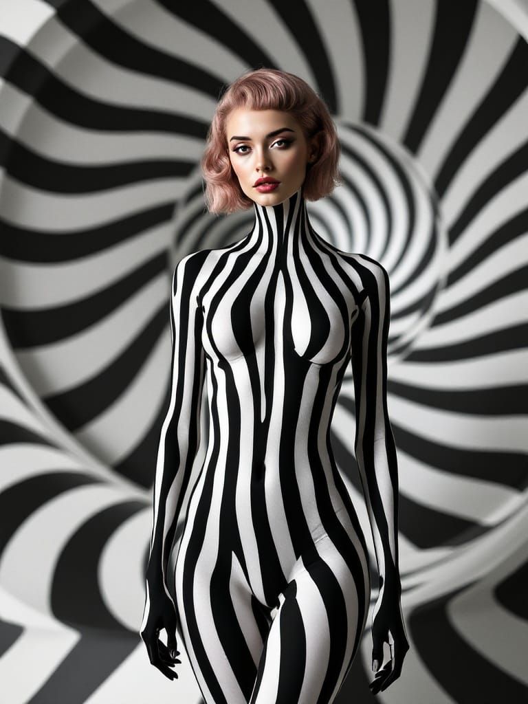 Surreal Optical Illusion: Woman Merges With Spiraling Backgr...