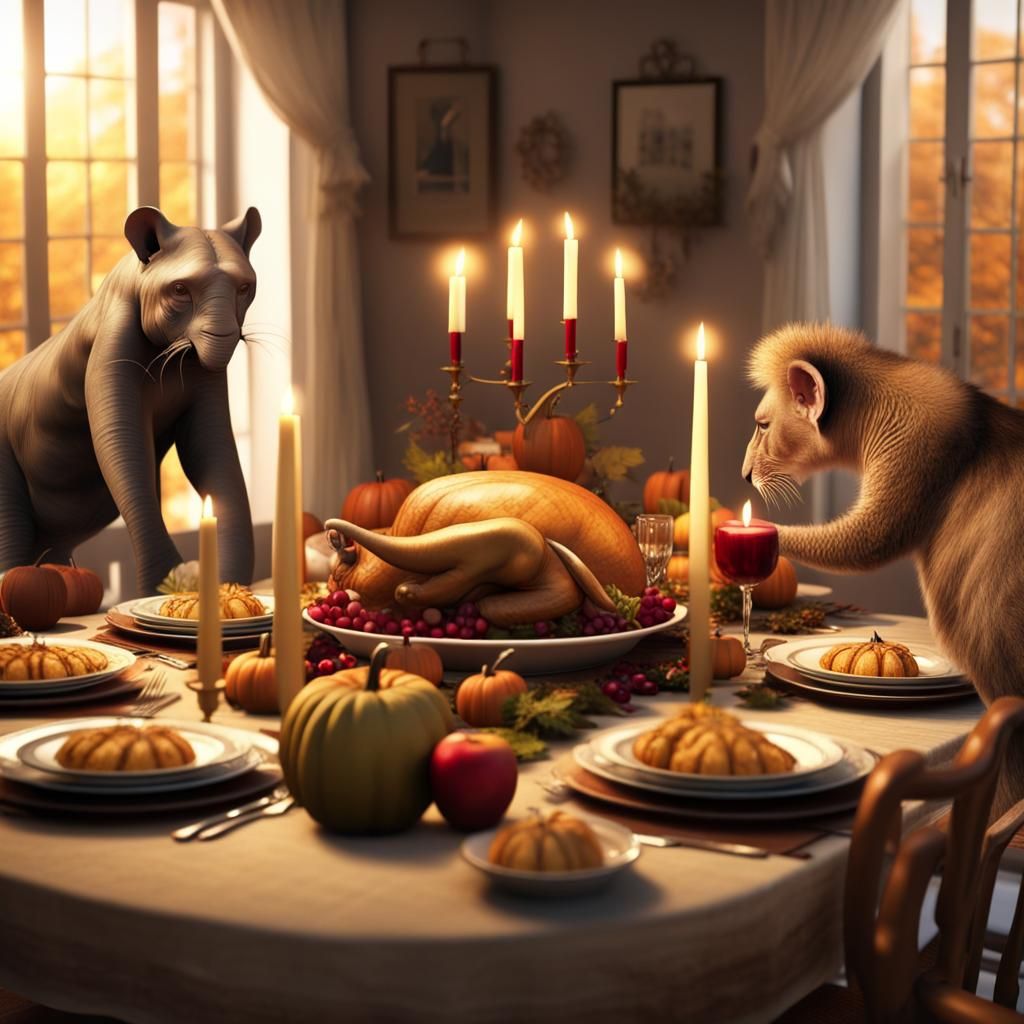 Thanksgiving with Elephants, Lions and Giraffes: 3D Animatio...