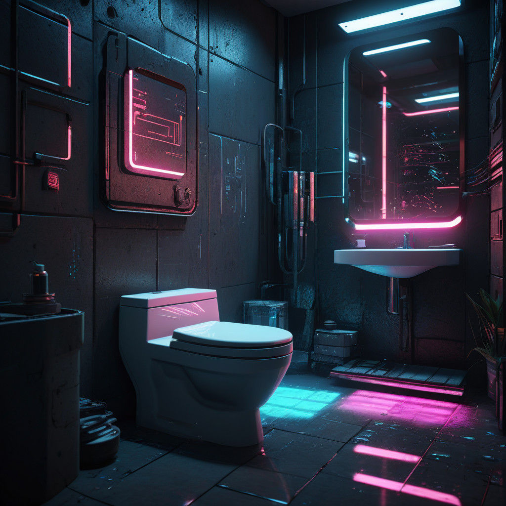 Neon-Lit Futuristic Bathroom in Cyberpunk Style