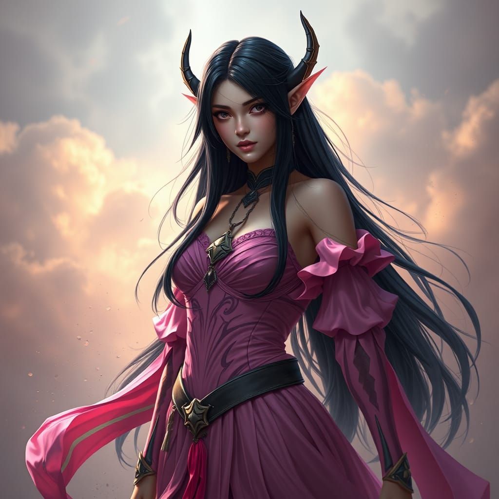 High-Elf Female in Pink Dress: Fantasy Art