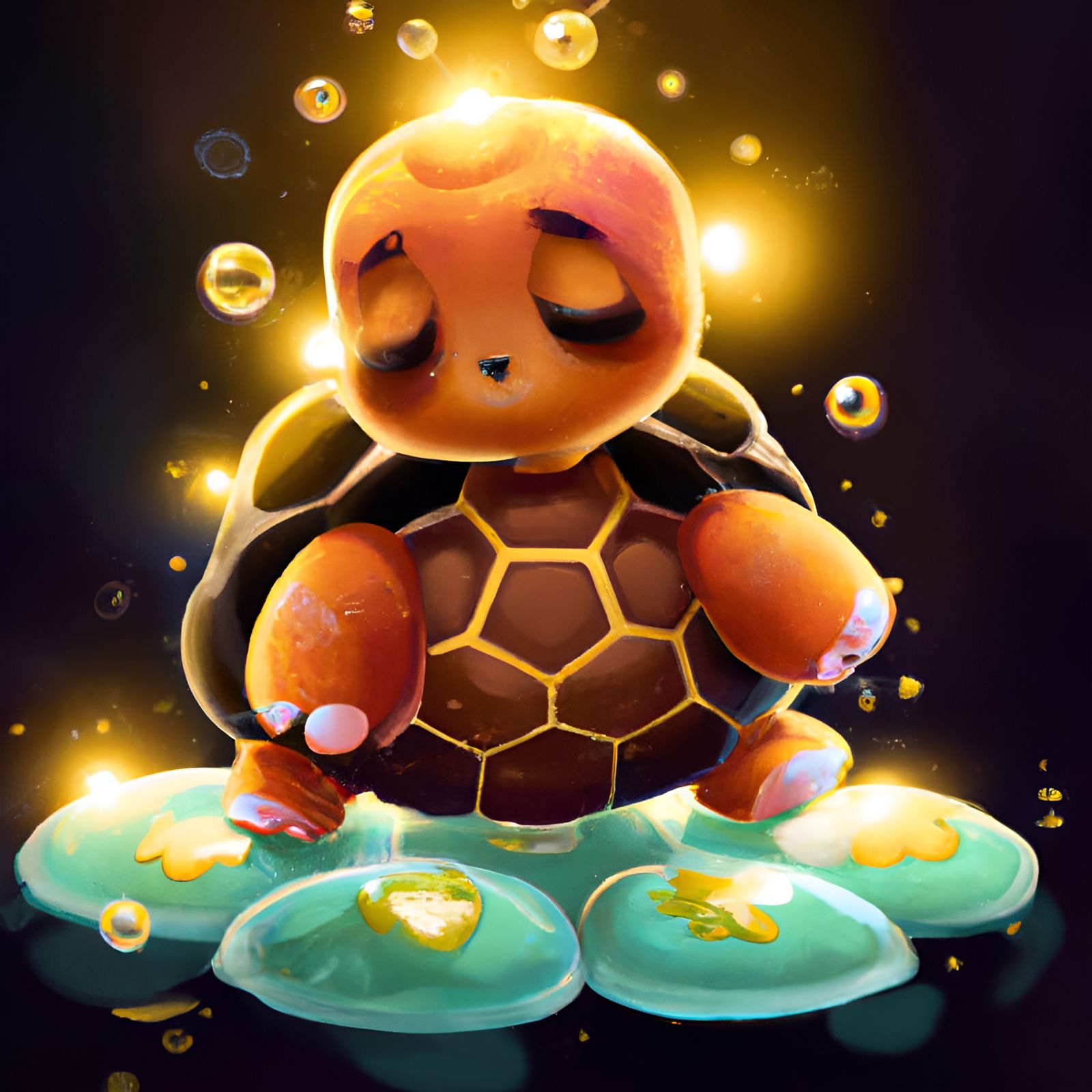 Chibi Honeycomb Turtle in Amber Glow