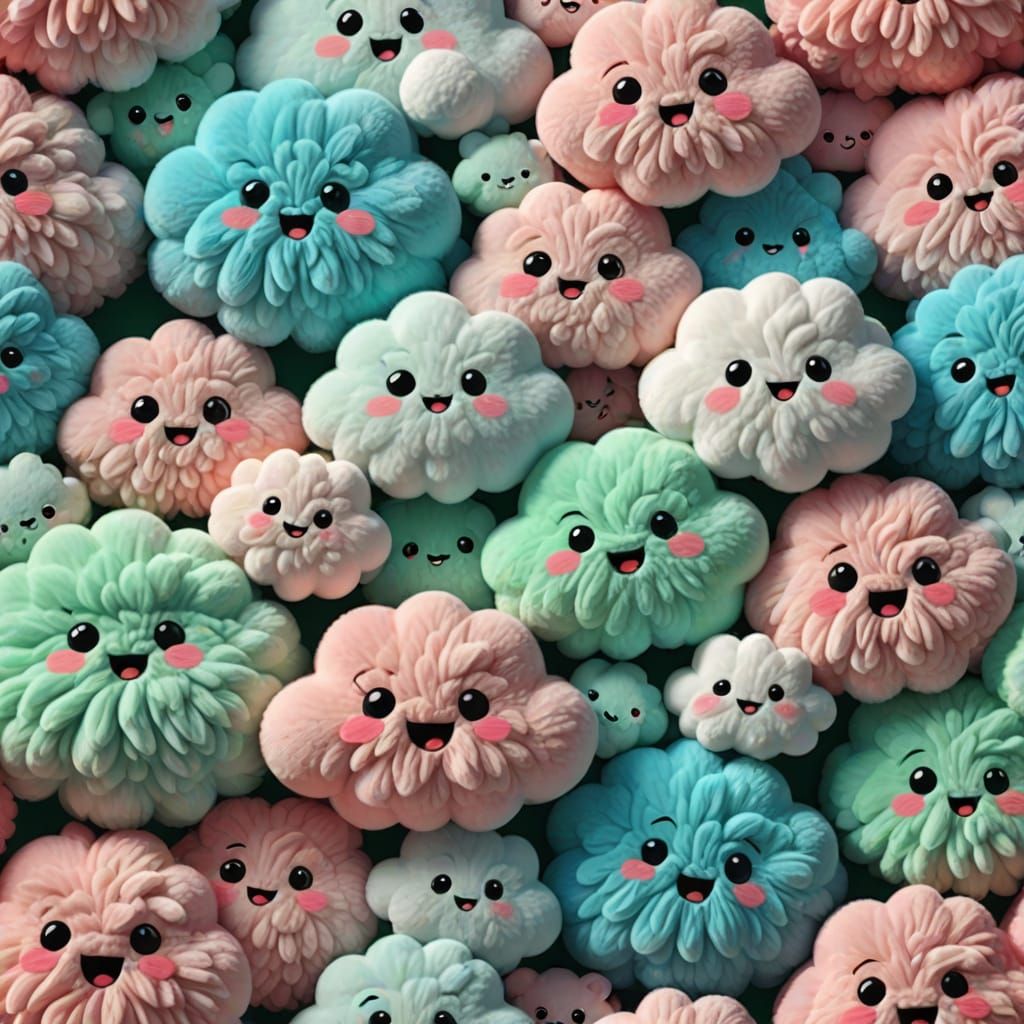 Whimsical Cloud Friends Gaze at You with Adoring Smiles