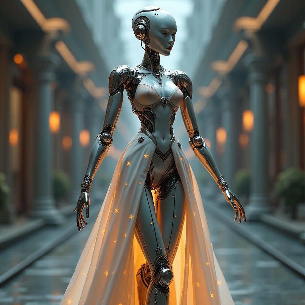 Hyperrealistic Robot Queen with Chrome Accents in Concept Ar...