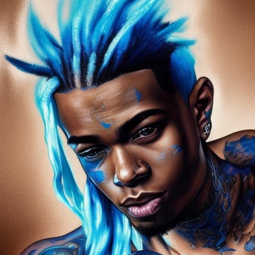 Hyperrealistic Portrait with Blue Hair, Digital Art