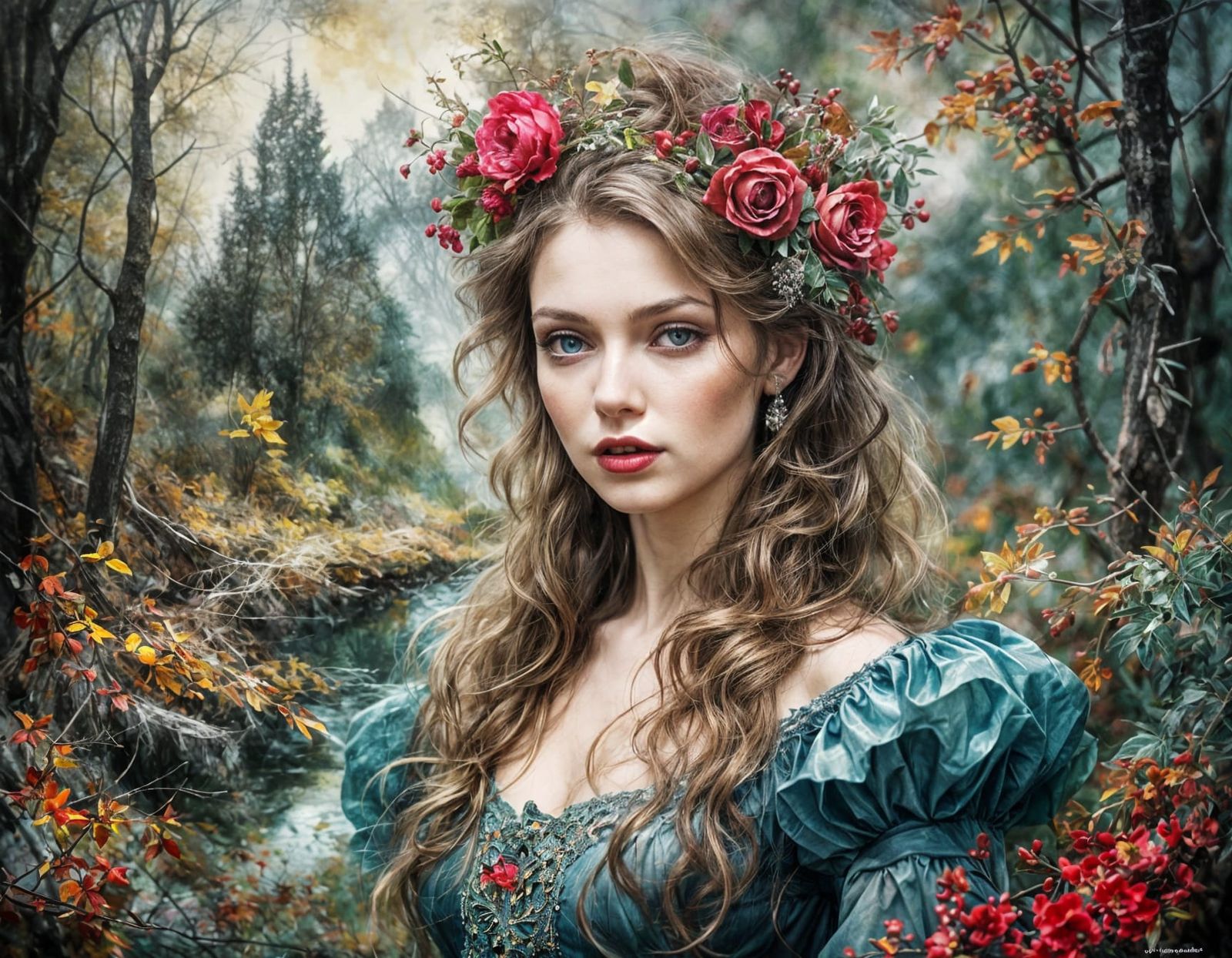 Ethereal Girl Portrait in Vintage Nature Colors