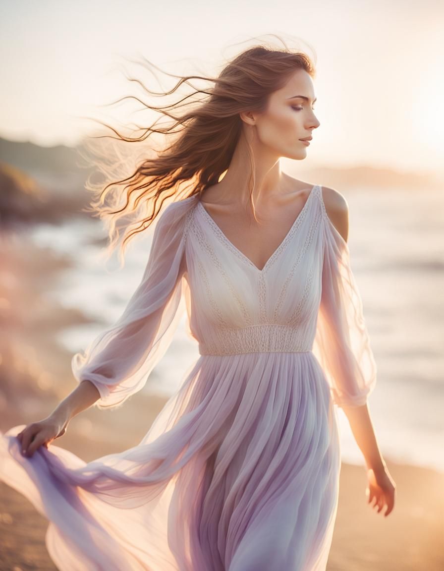 Ethereal Coastal Portrait of Woman in Soft Light