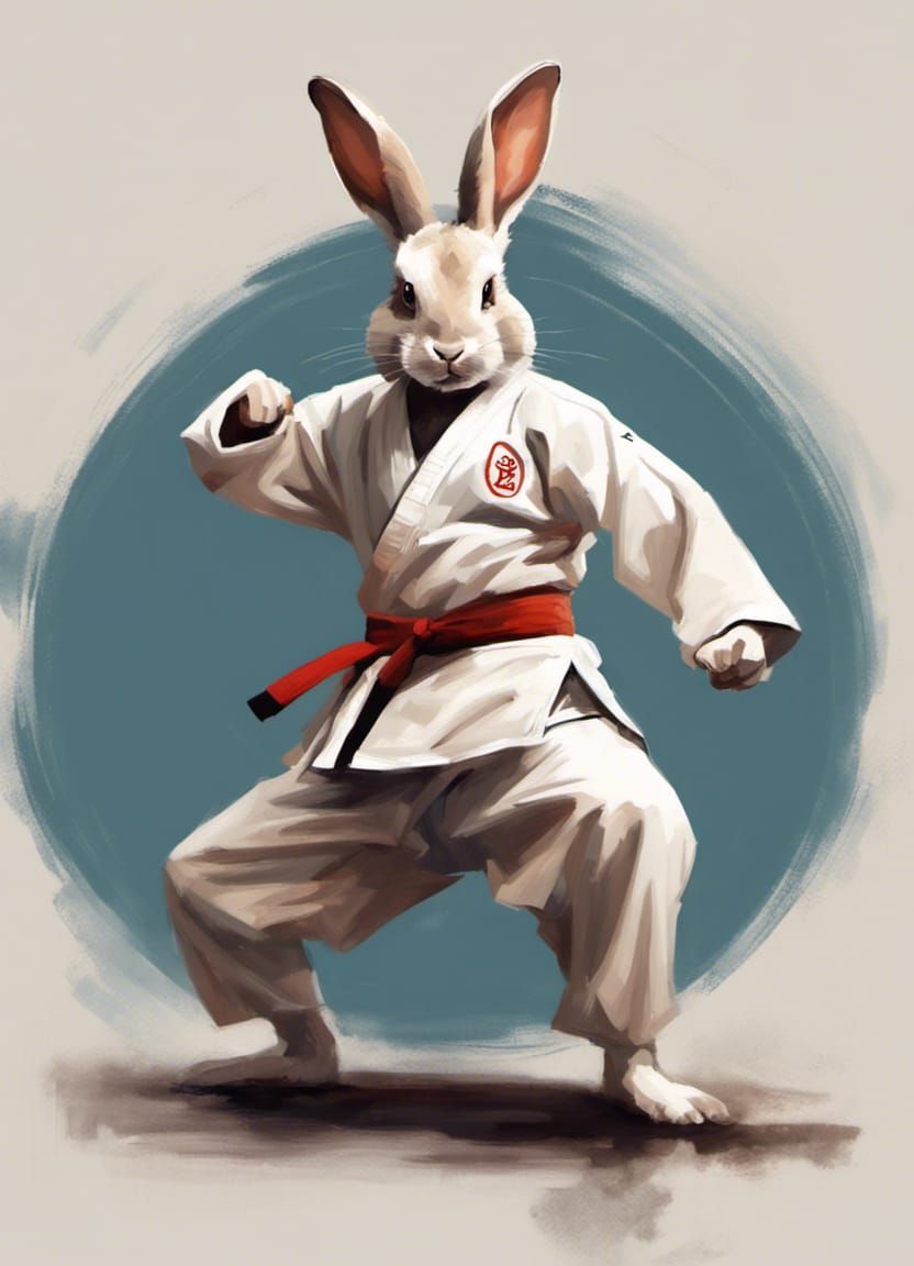 Rabbit Tae Kwon Do Fighter in Oil Painting Style