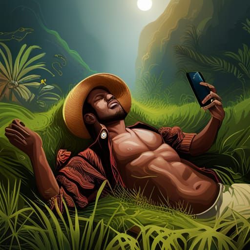 Papua New Guinean Man Relaxing in Tall Grass