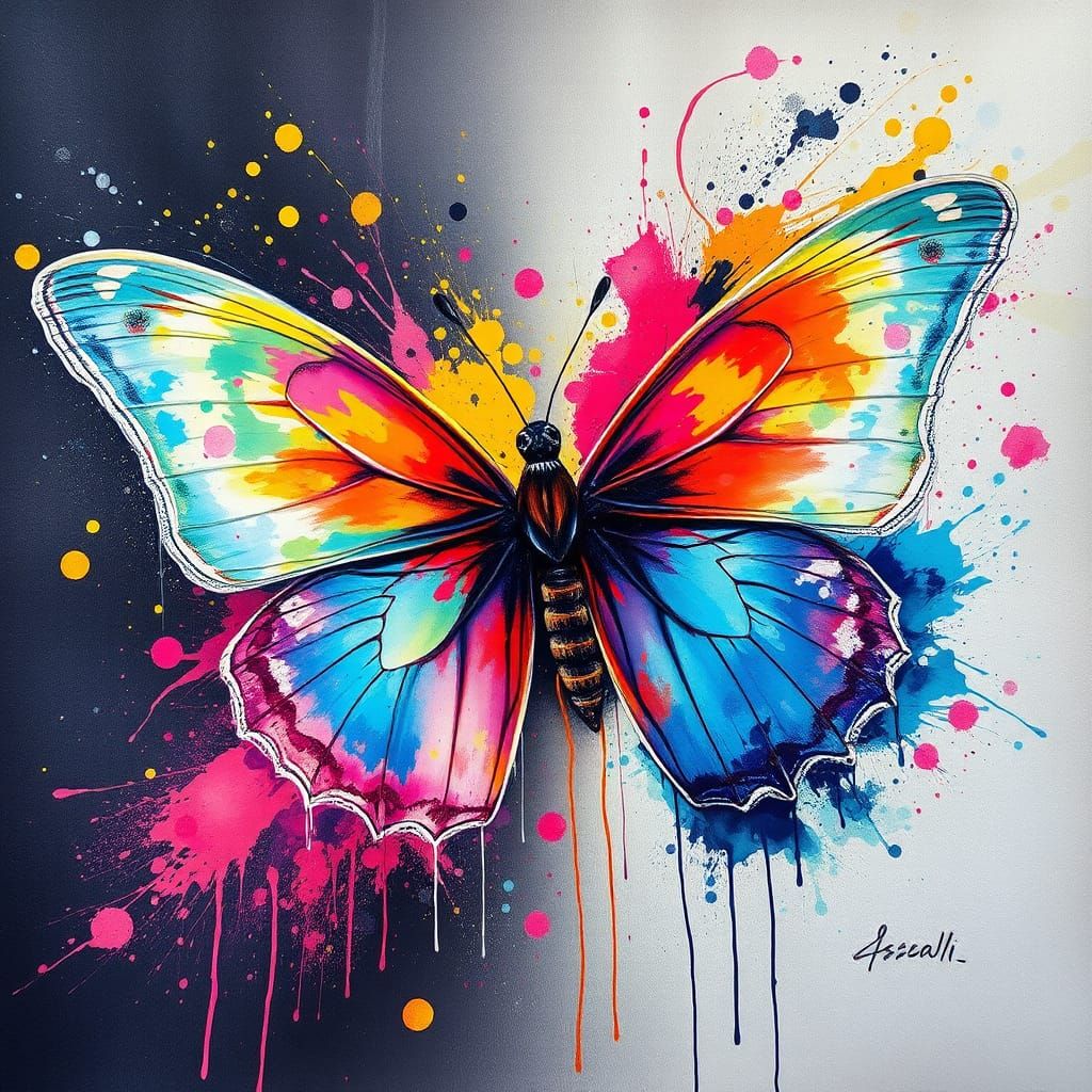 Iridescent Butterfly in Flight: Abstract Expressionism