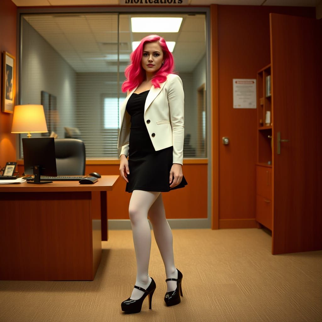 Confident Curvy Woman in Chic Office Attire