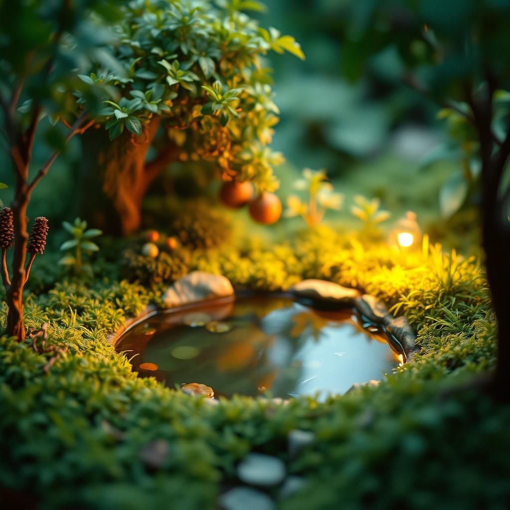 Serene Miniature Glade Diorama with Pond