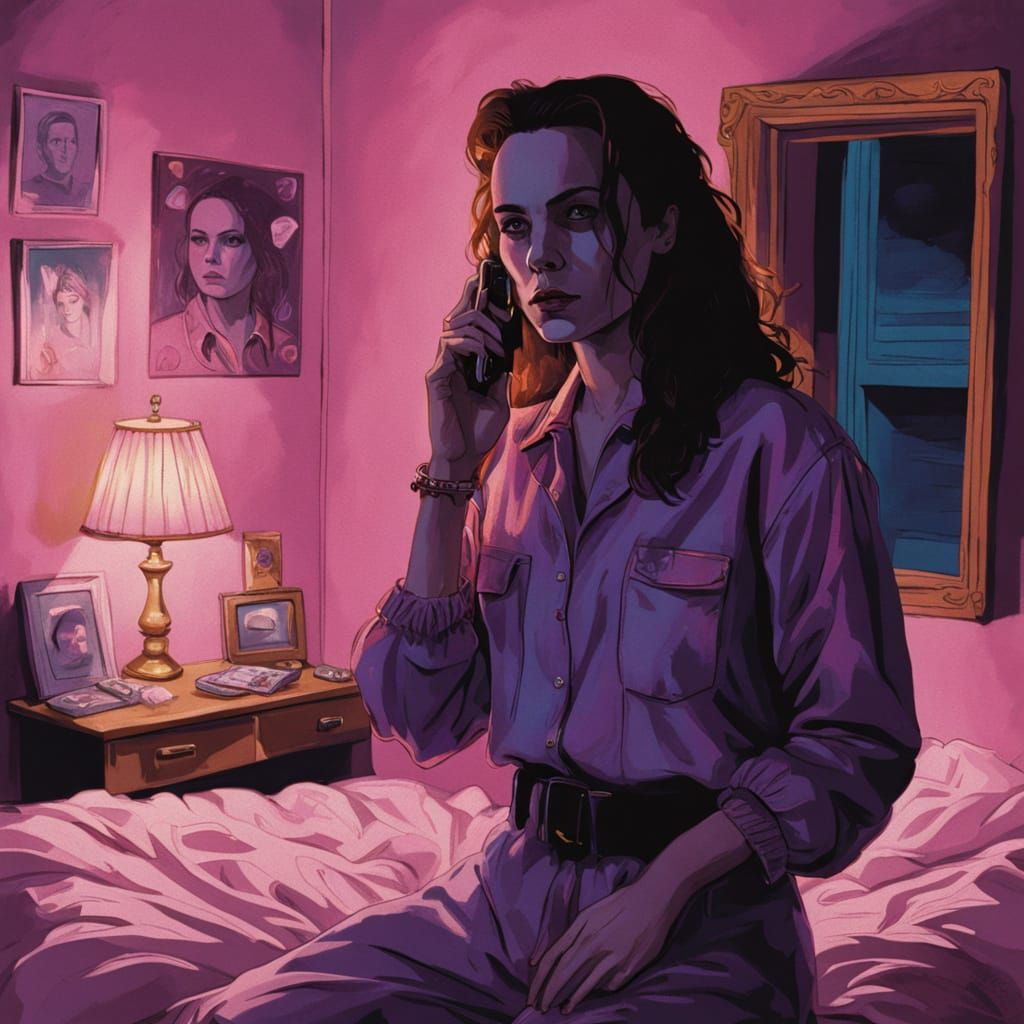 Y2k Dreamy Art: Woman on Phone, Michael Myers Lurks