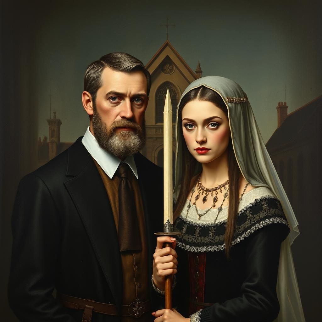Medieval Couple in American Gothic Style