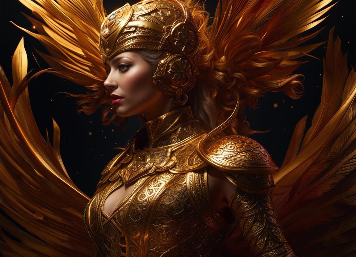 Golden Dreamscape: Human-Bird Hybrid in Fantasy Art