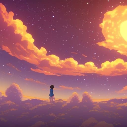 Vibrant Starry Night Sky in Anime Style