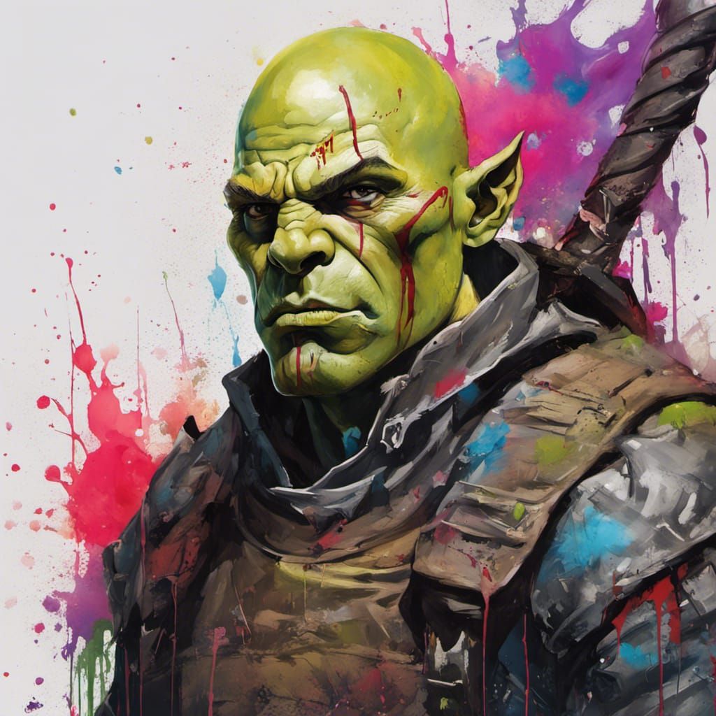 Bald Half-Orc Soldier in Graffiti Art Style