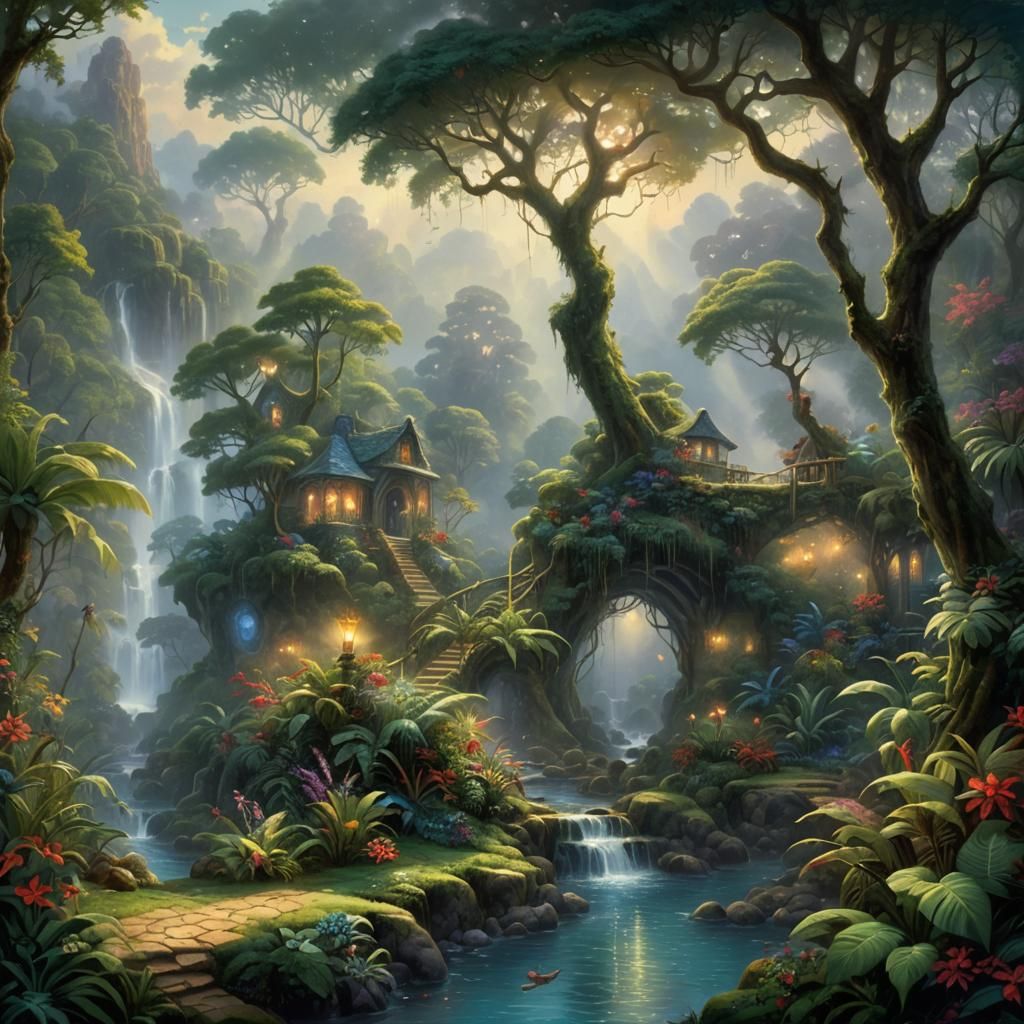 Ethereal Jungle Scene in a Fantasy Landscape