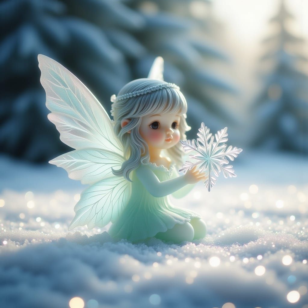 Enchanted Winter Fairy in Frosted Glass Style