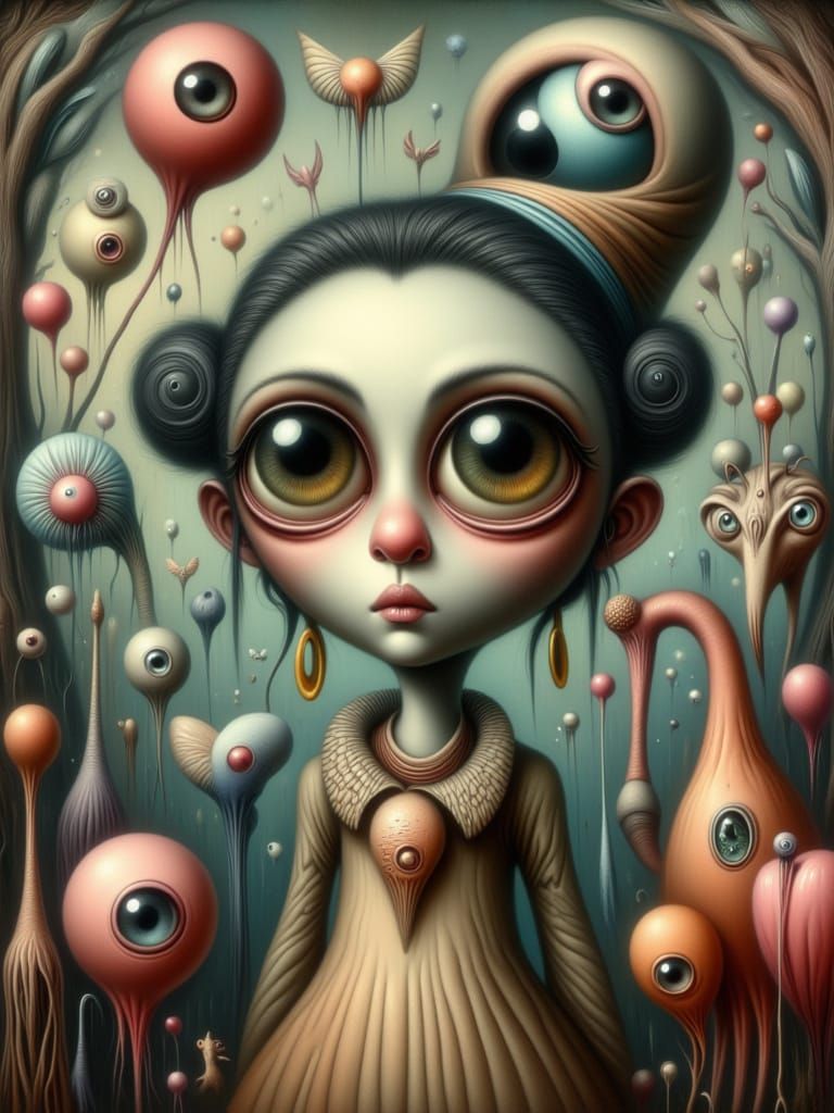 Whimsical Clown in Wonderland: Creepy Cute Surrealism