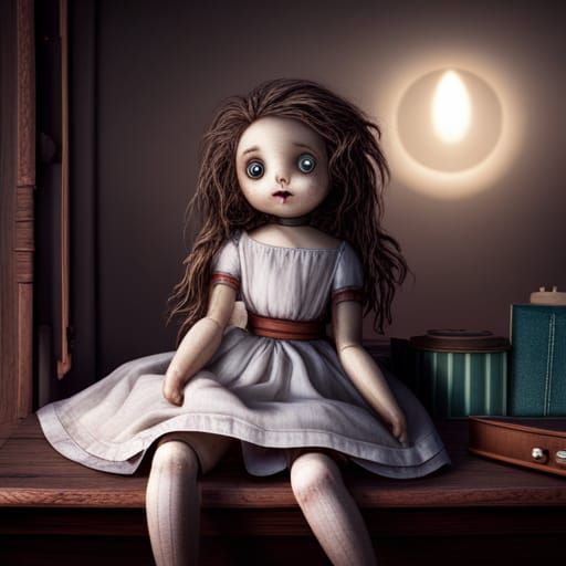 Creepy Rag Doll in Whimsical Bedroom