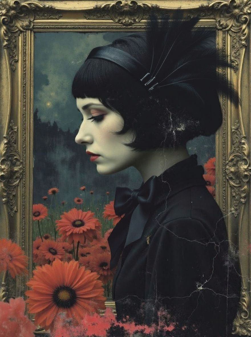 Gothic Portrait of a Modern Girl in Ornate Frame