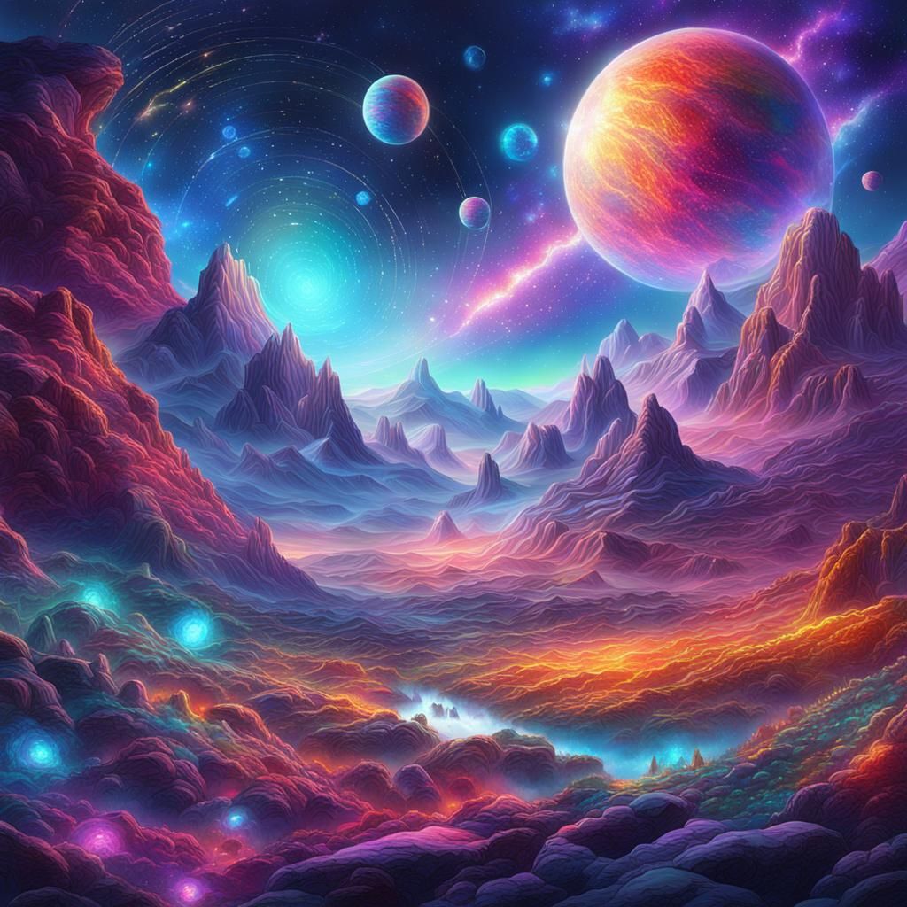 Holographic Cosmic Landscape in Mixed Media Style