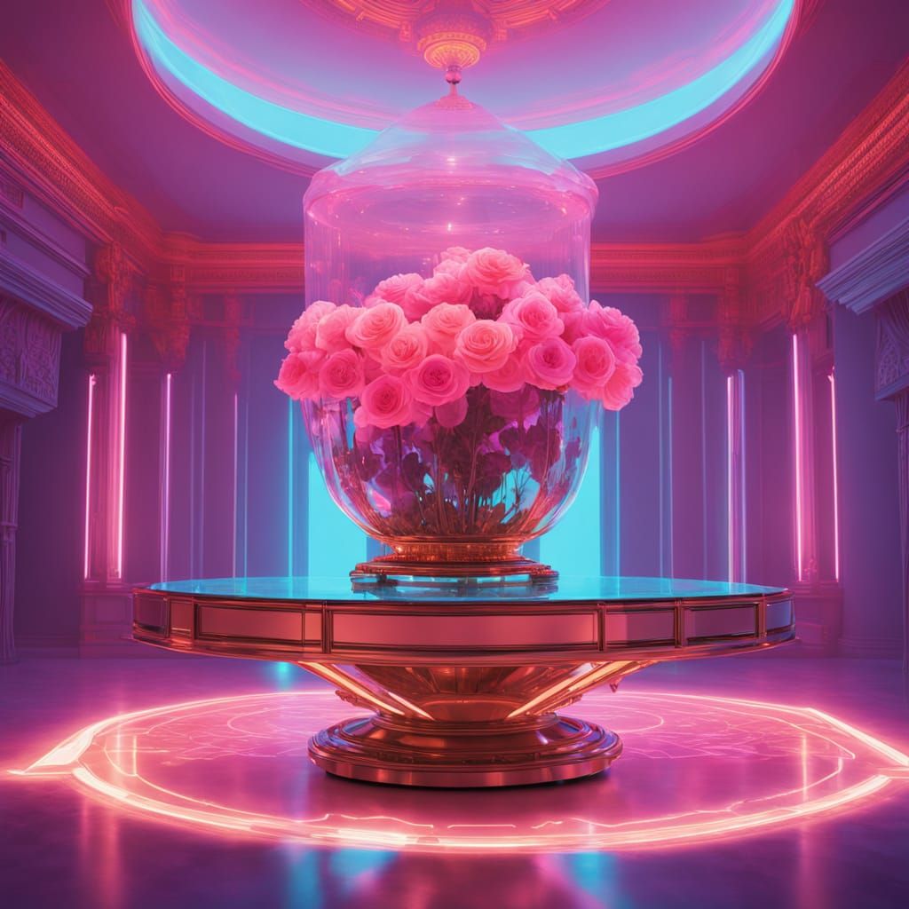 Radiant Neon Roses in Crystal Basket