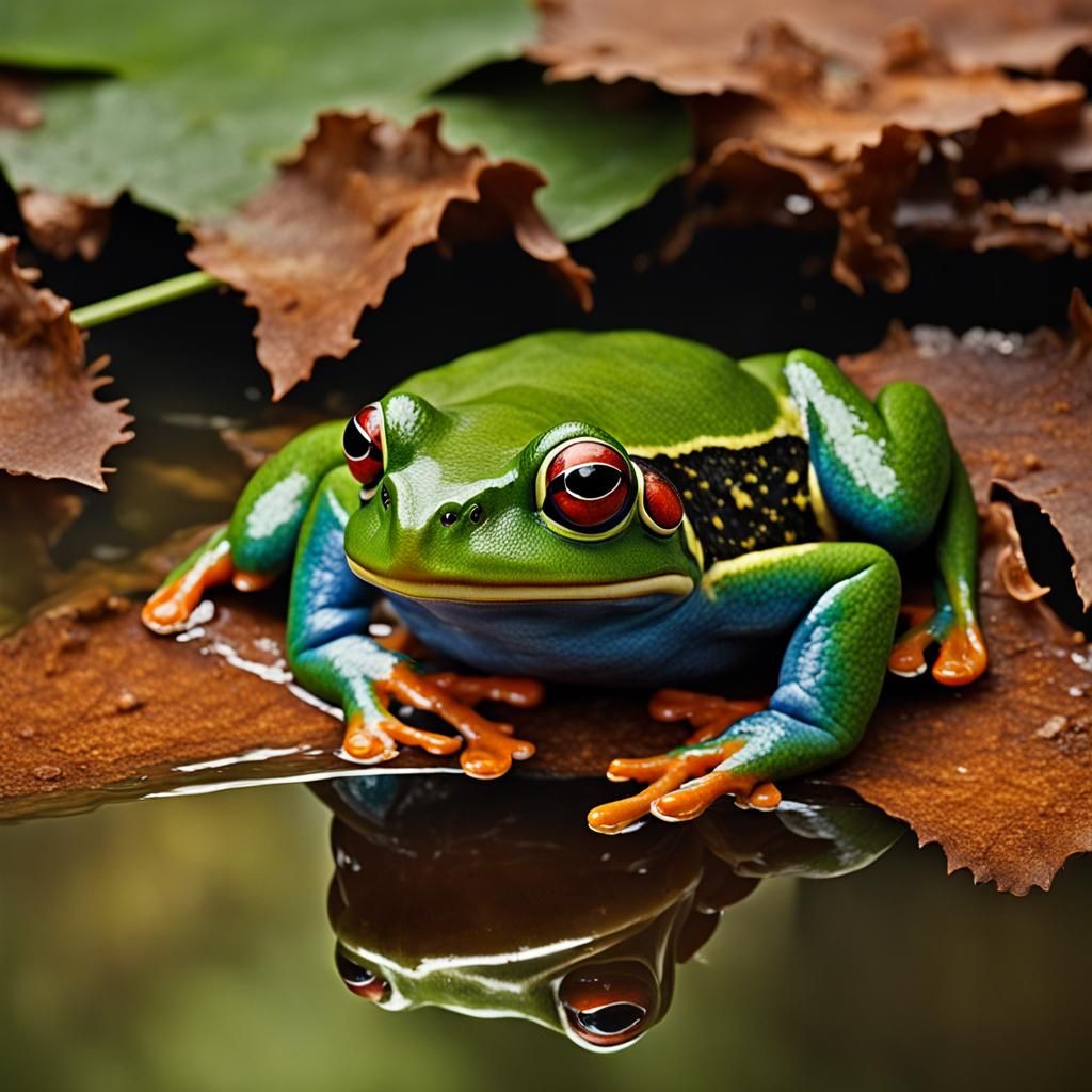 Colorful Frog Portrait in Swamp Setting